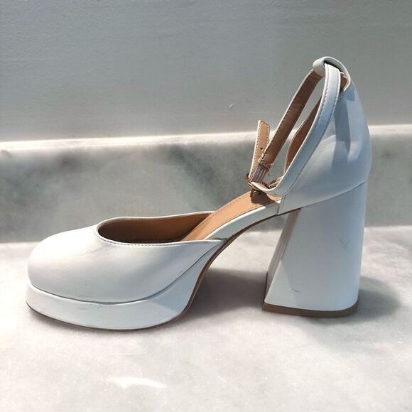 Wetkiss Ankle Buckle Strap Round Toe Platform Chunky Pump Heels White Size 9.5 - Picture 11 of 16